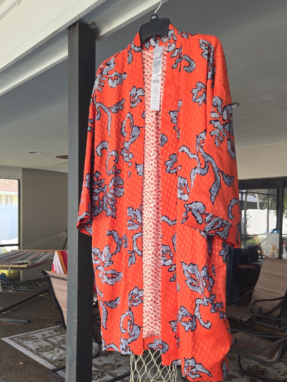 Chico's Orange Floral Print Kimono Robe
